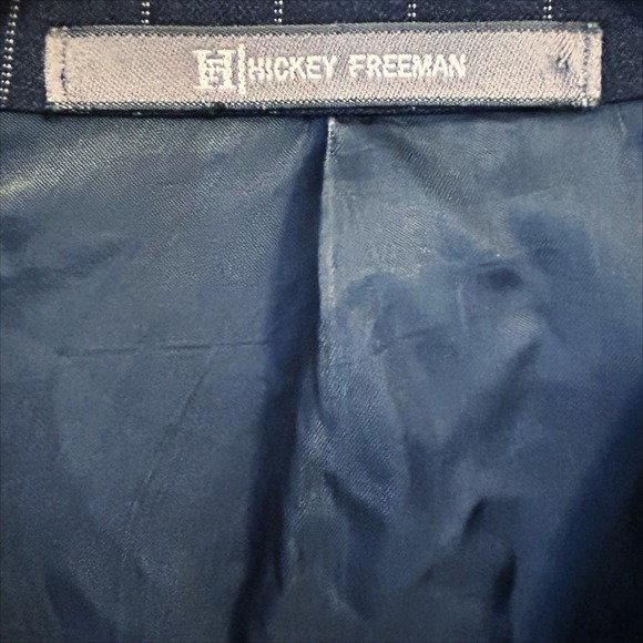 Hickey Freeman Loro Piana 130s Wool Suit Jacket 44L Navy Blue White Pinstripe - Picture 3 of 11
